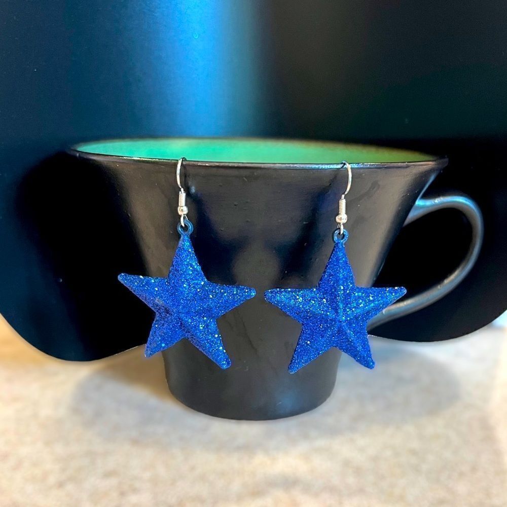 Blue Star Glitter Dangle Earrings